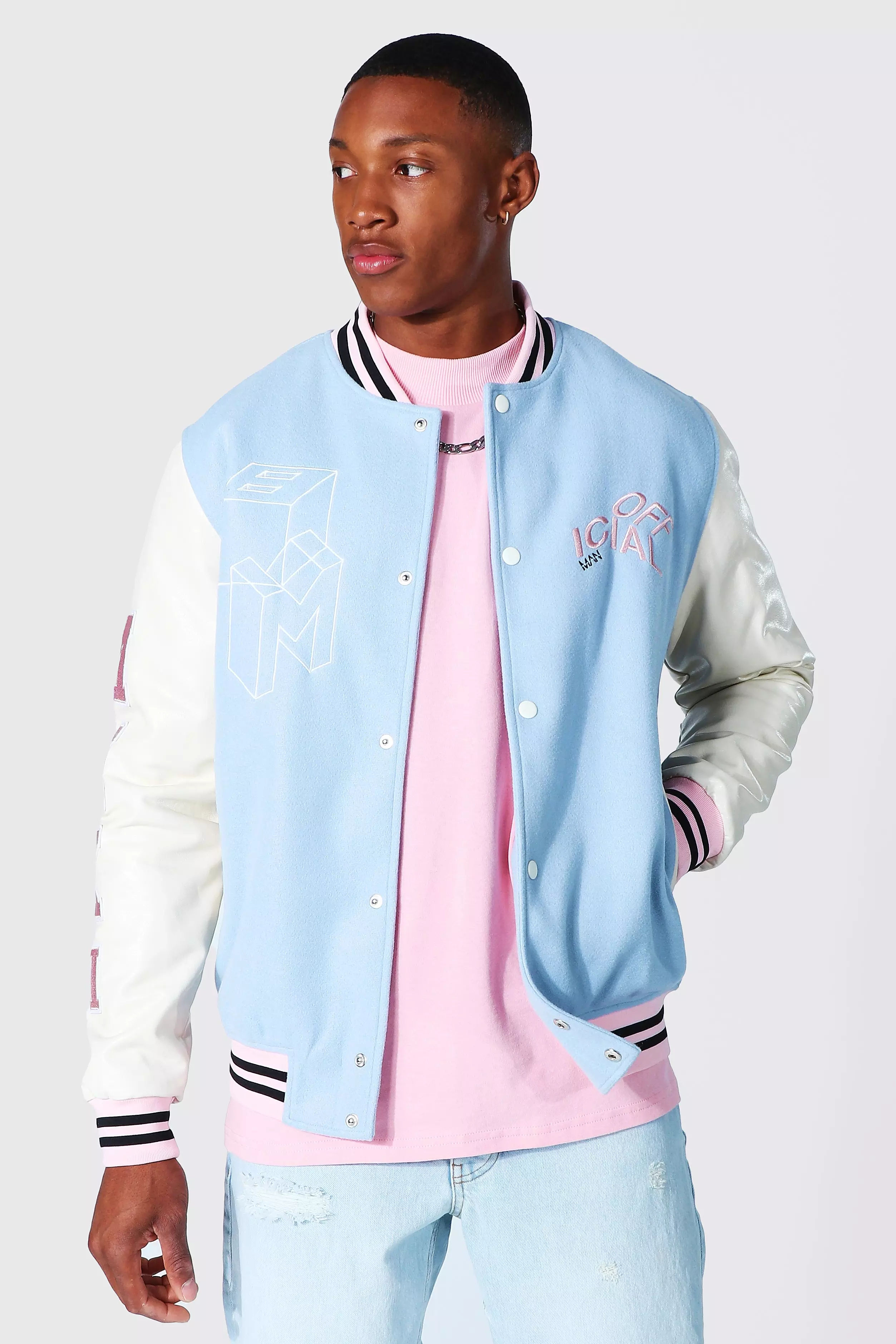 All pink varsity jacket sale